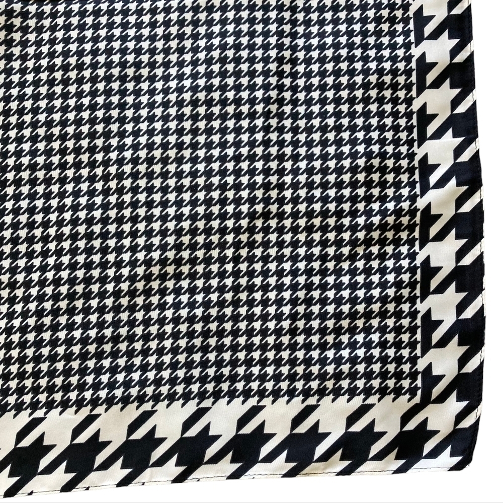 Oversized Square Black White Houndstooth Satin Scarf Neck hair Preppy Classic 💖 - Picture 7 of 13